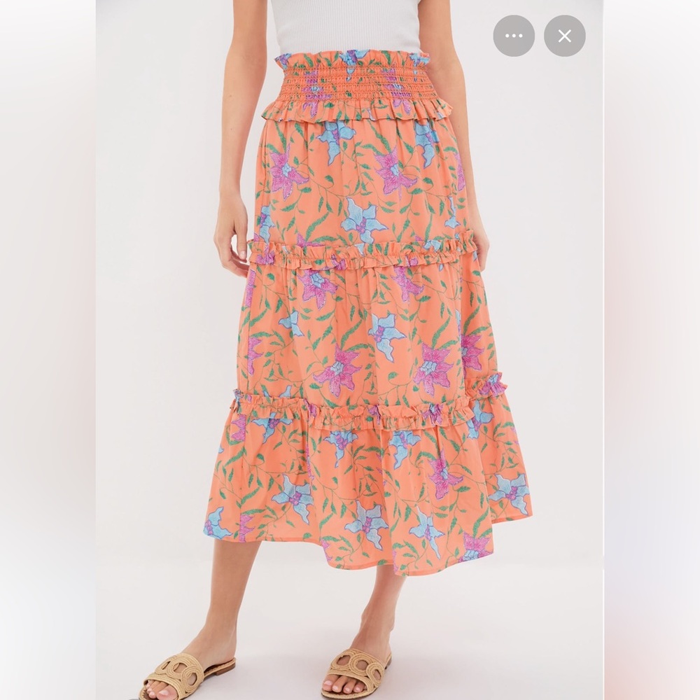 tuckernuck Orange Multi Floral Smocked Odette Maxi Skirt
